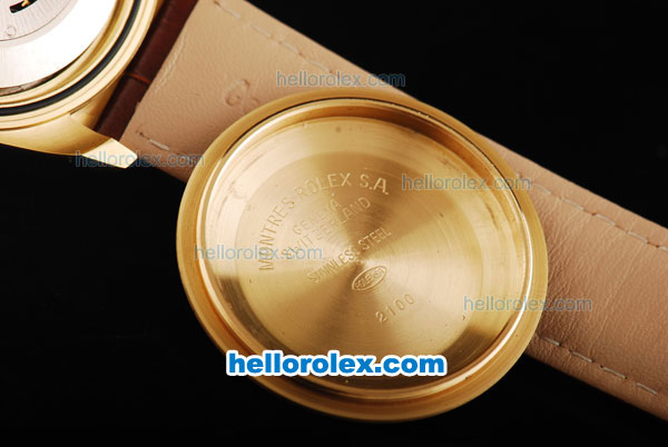 Rolex Daytona Swiss Valjoux 7750 Automatic Movement Gold Case with Blue Dial-Gold Numeral Markers and Brown Leather Strap - Click Image to Close